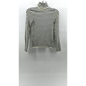 ZARA Women's Cream-Teal Blue Striped Knit Long Sleeve Turtleneck Top SZ S